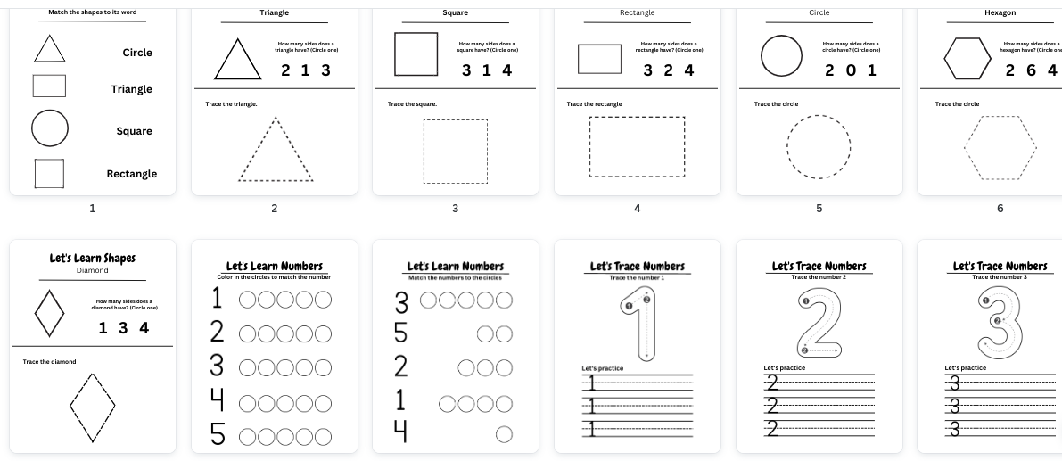 18 pages of childrens worksheets