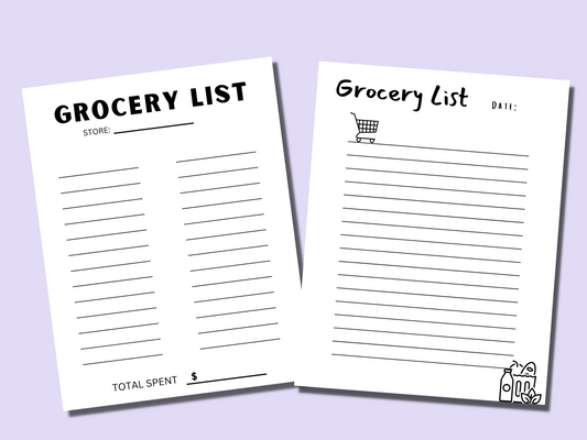 grocery list in two different styles printable sheets